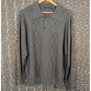 Northern Isles Gray Collared Geometric Pullover Silk Sweater‎ Men's Large